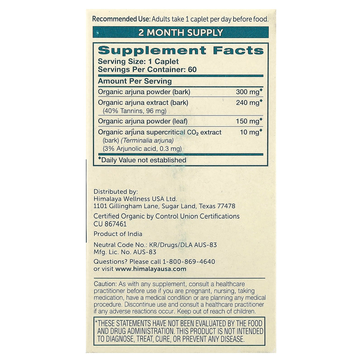 Arjuna Cardio Protector 60 Capsulas Himalaya Herbals