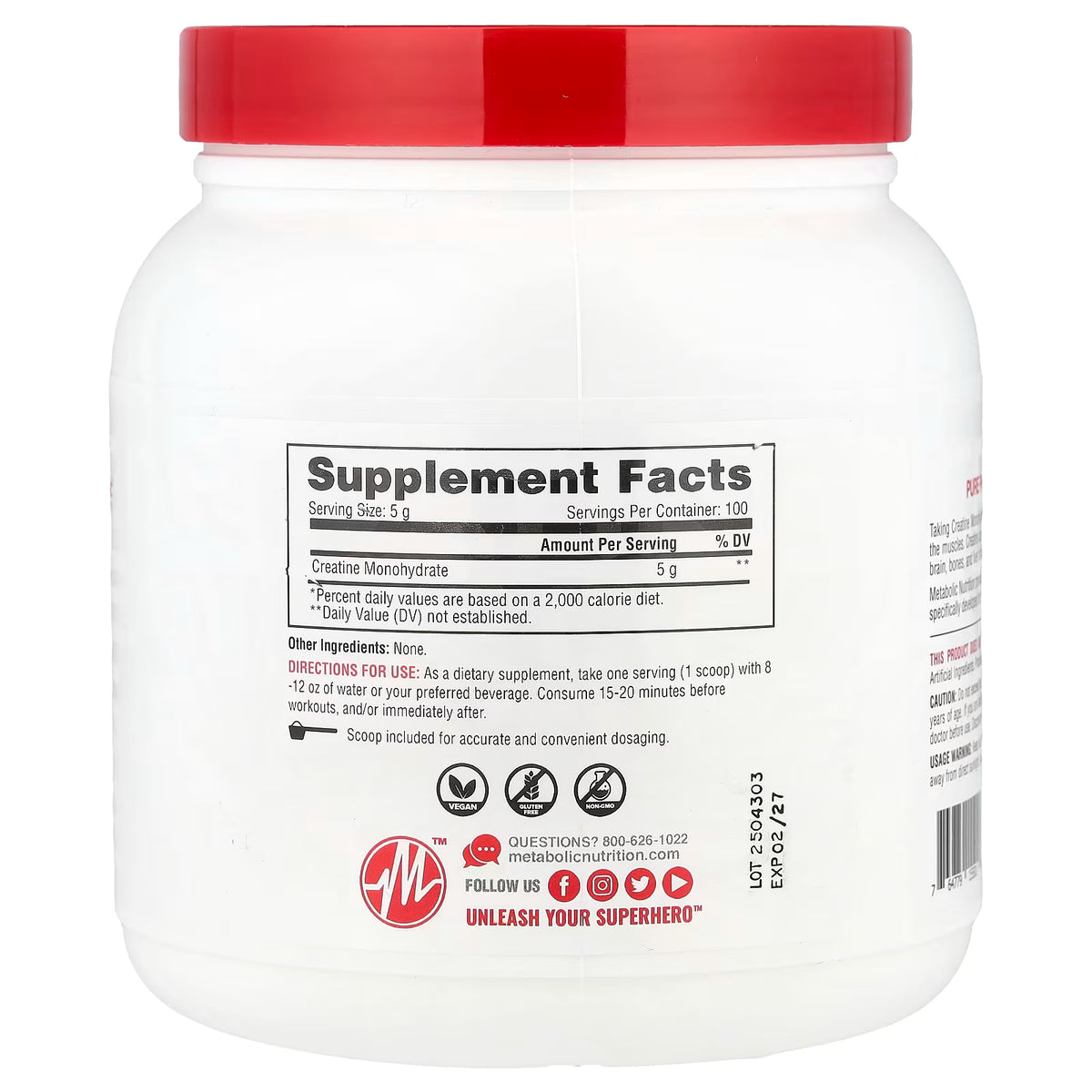 Creatina 100 Servicios 500 Gr Metabolic Nutrition