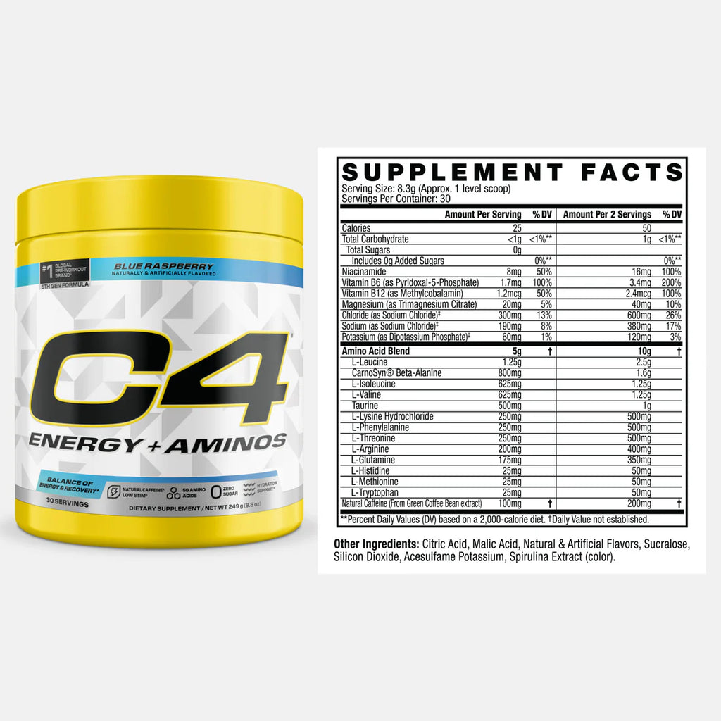 C4 Energy + Aminos 30 Servicios Blue Raspberry Cellucor