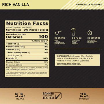 100% Isolate Gold Standard Optimum Nutrition 3 Libras Vainilla